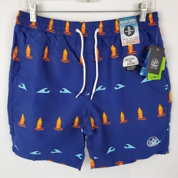 360 Surf Mens Beach Short Navy w/ Surfboards and Waves Recycled Poly Choose Size - Picture 1 of 8